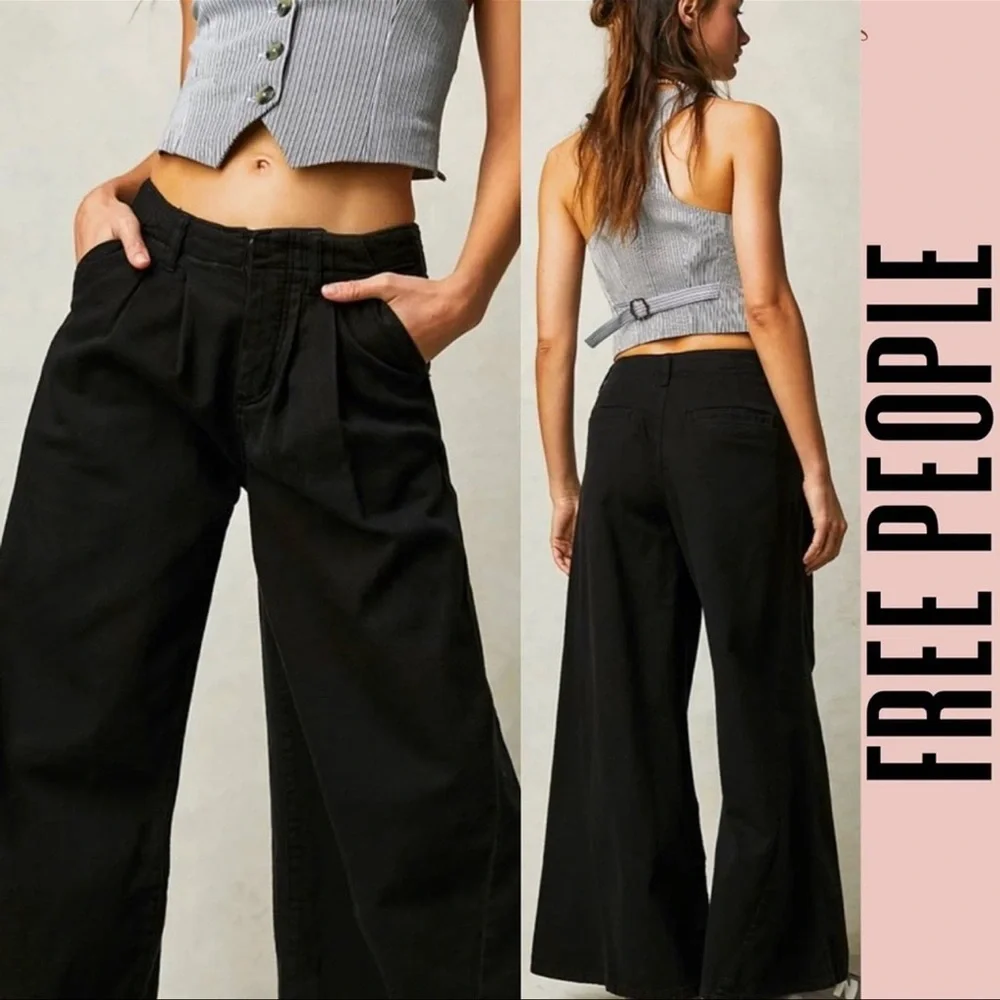 Free People Light as Spring Pleated High Rise Wide Leg Slouchy Trouser Pants